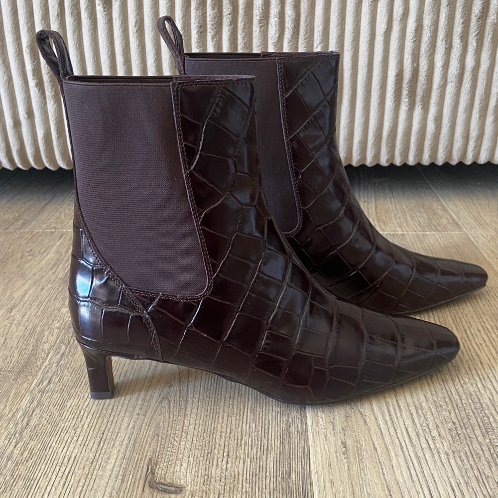 Madewell Croc-Embossed Leather The Dimes Chelsea Boot Coffee Bean Women’s Size 8 - Picture 3 of 9